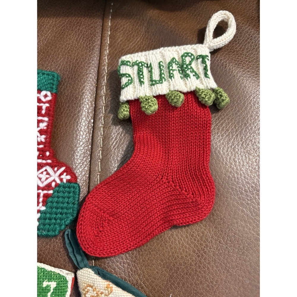 (6) Vintage Needlepoint Christmas Mini Stocking Santa Ornament 5.5"-7" appx - Picture 2 of 6